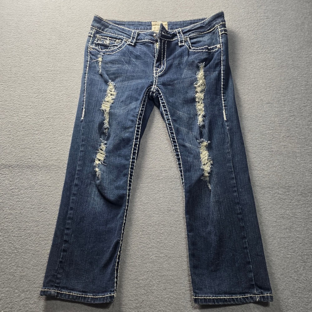 Distressed Jeans Womens 11 Rhinestone Embellished Y2K Bootcut Blue LA Idol USA